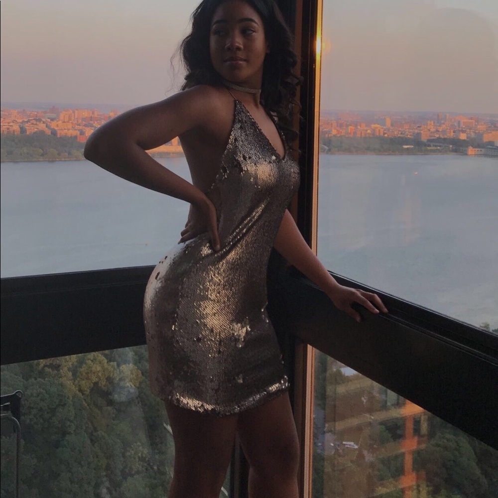 Meshki Samara Sequin Mini Dress in bronze/gold